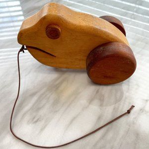 Vintage wooden frog pull toy